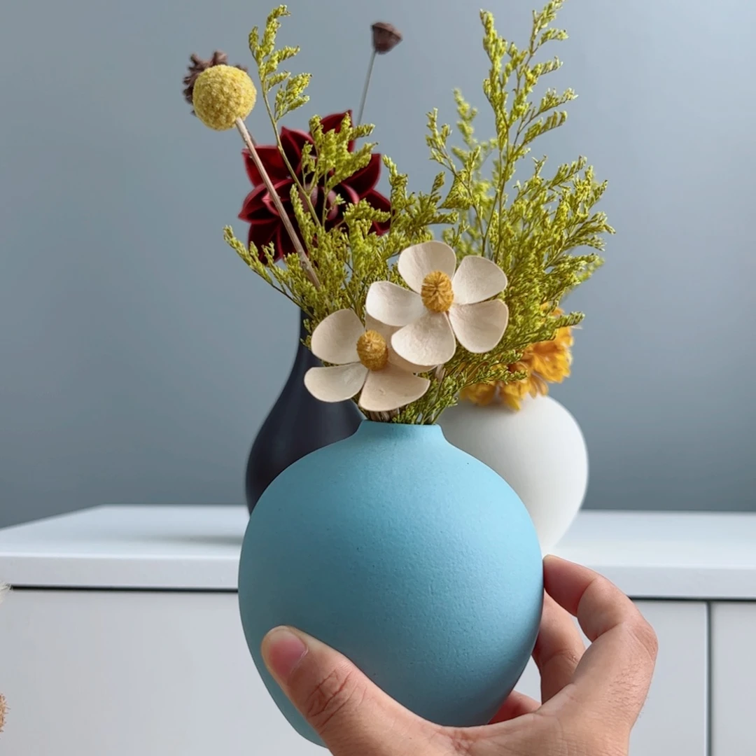 摆件陶瓷小花瓶摆件含花总高约20-30cm
