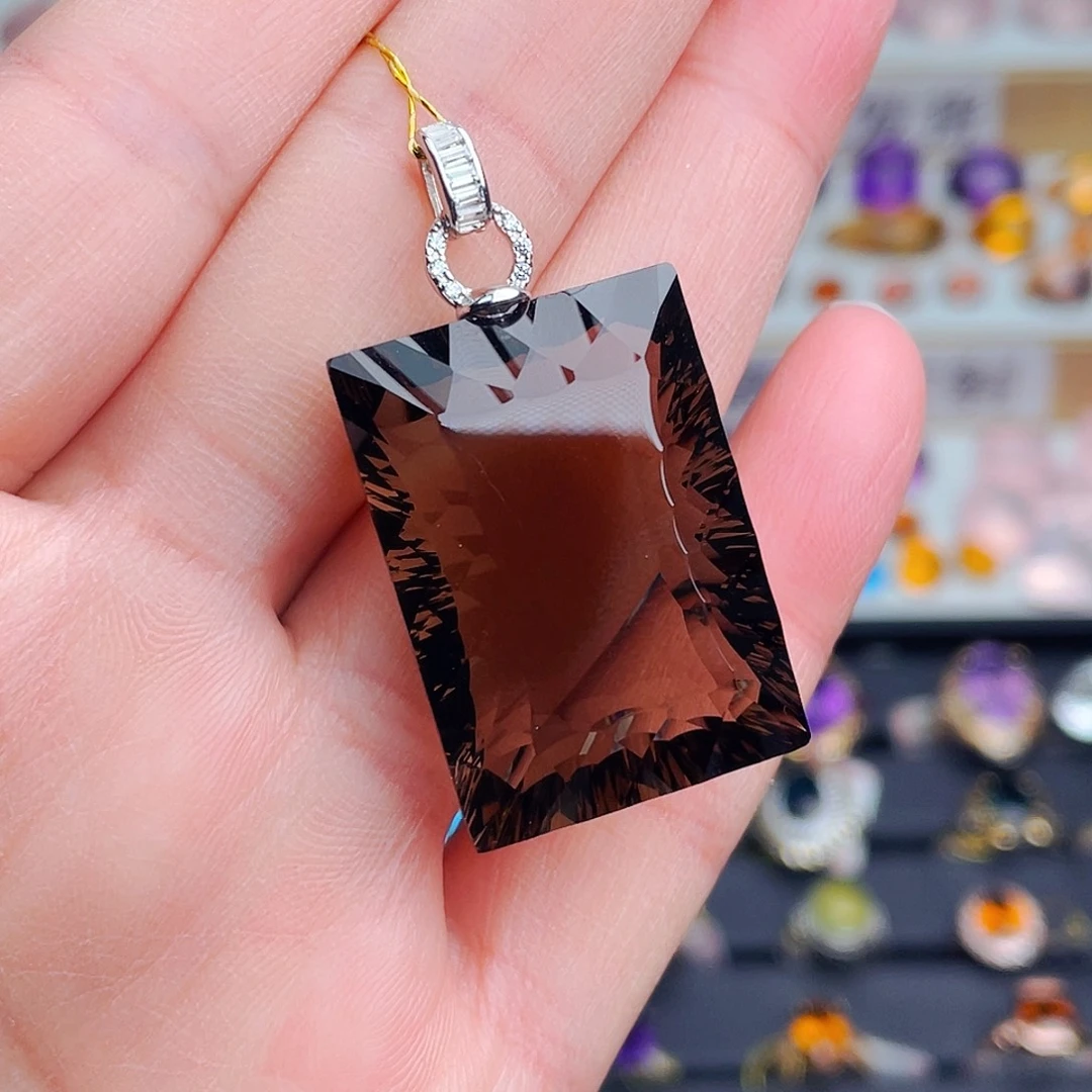 水晶银S925镶嵌珠宝半成品茶水晶吊坠