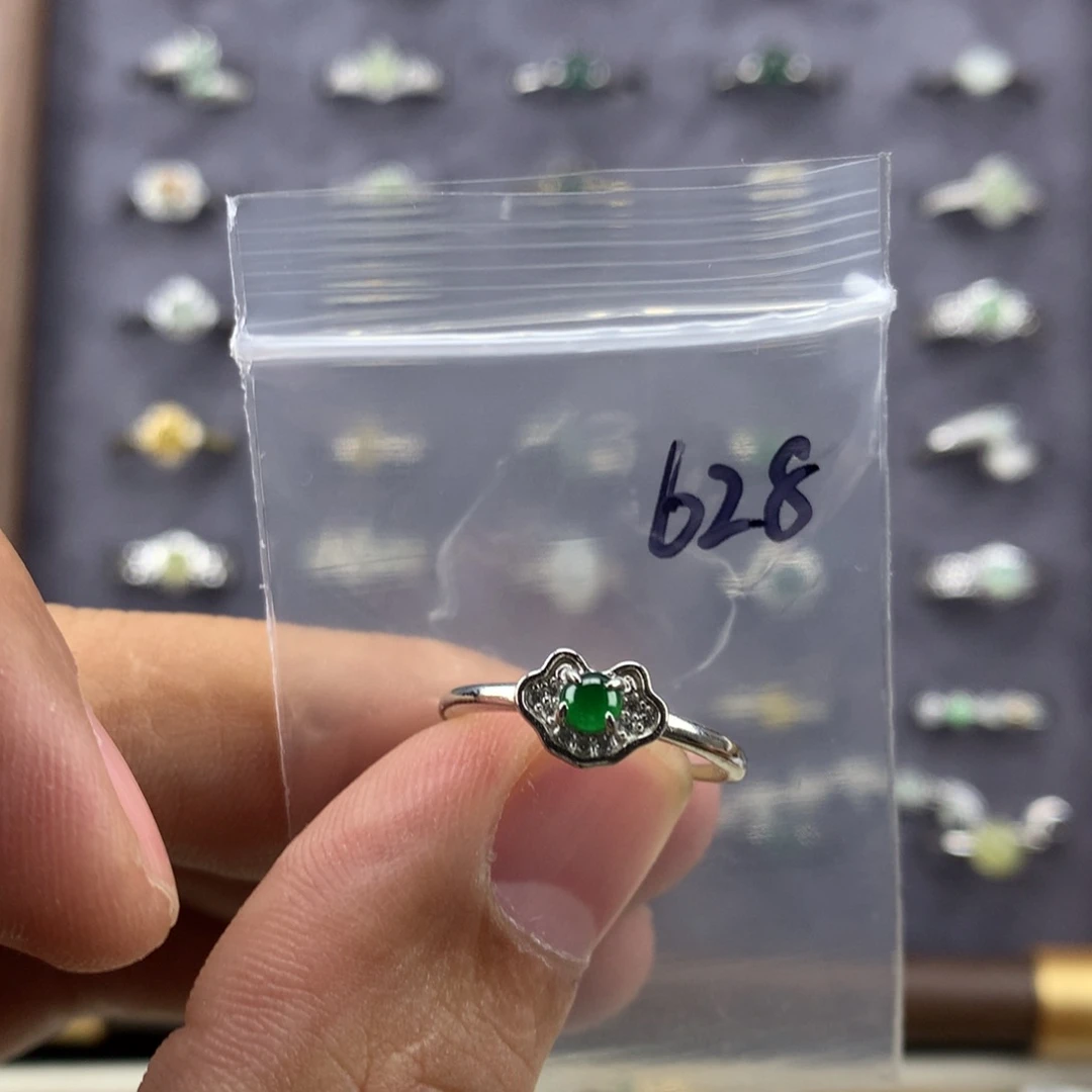 翡翠银S925镀金镶嵌戒指628