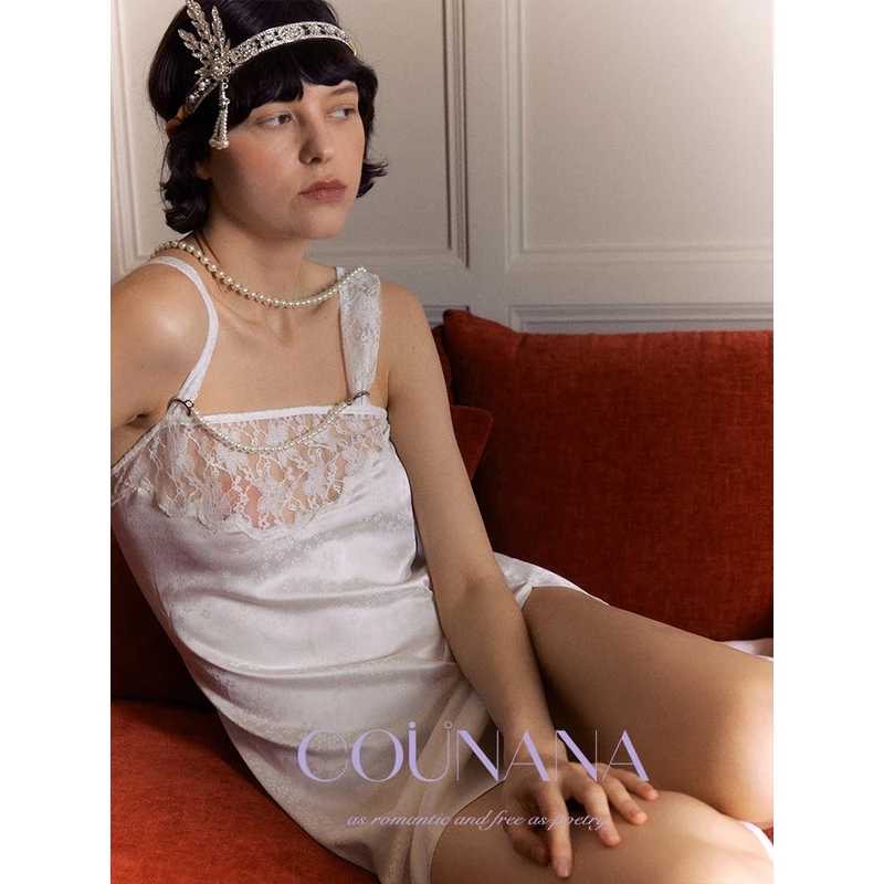COUNANA《Changer1920》吊带睡裙女夏性感法式蕾丝高档带珍珠天丝