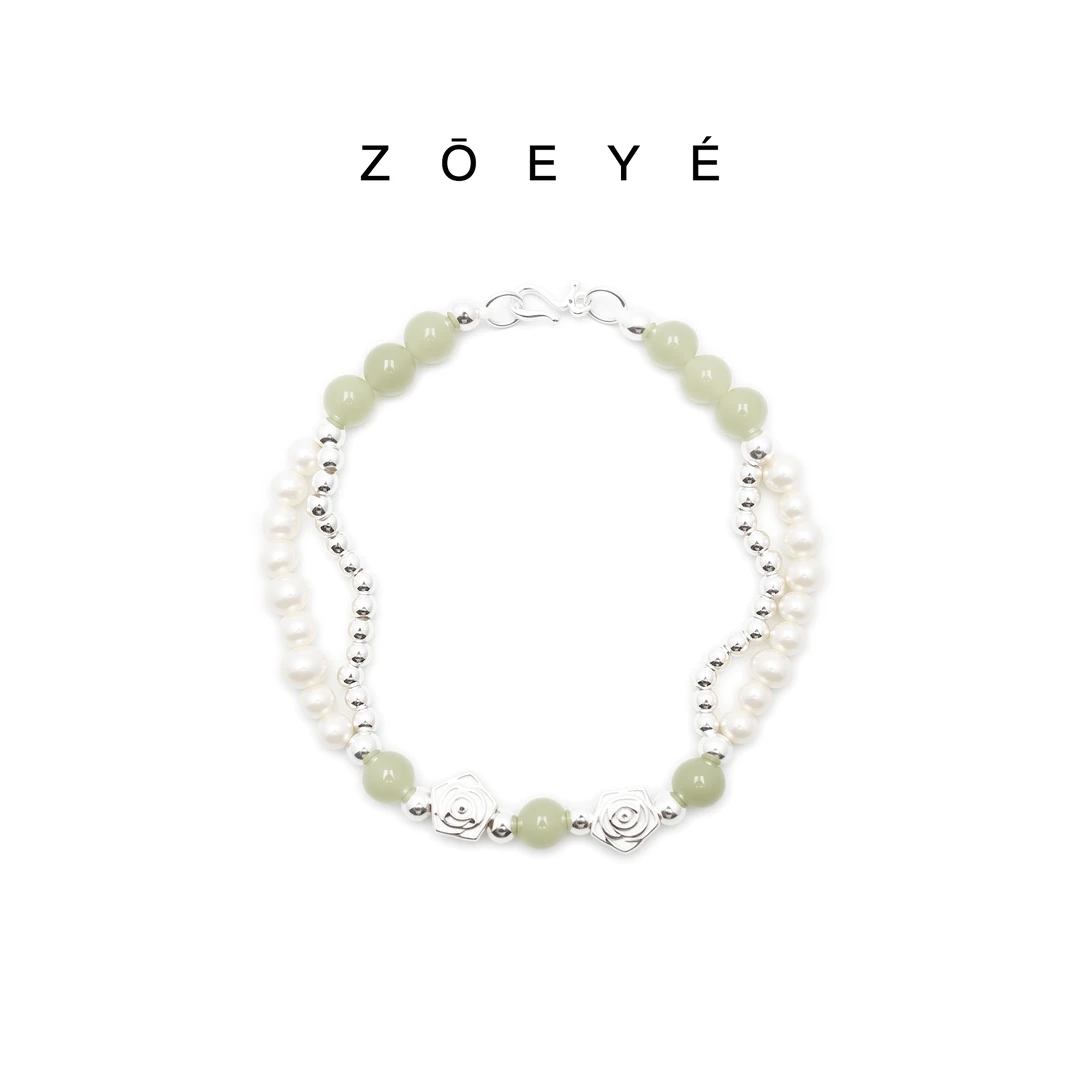 和田玉珍珠999足银diy手链配饰串珠妈妈轻奢气质绿色玉手串饰品