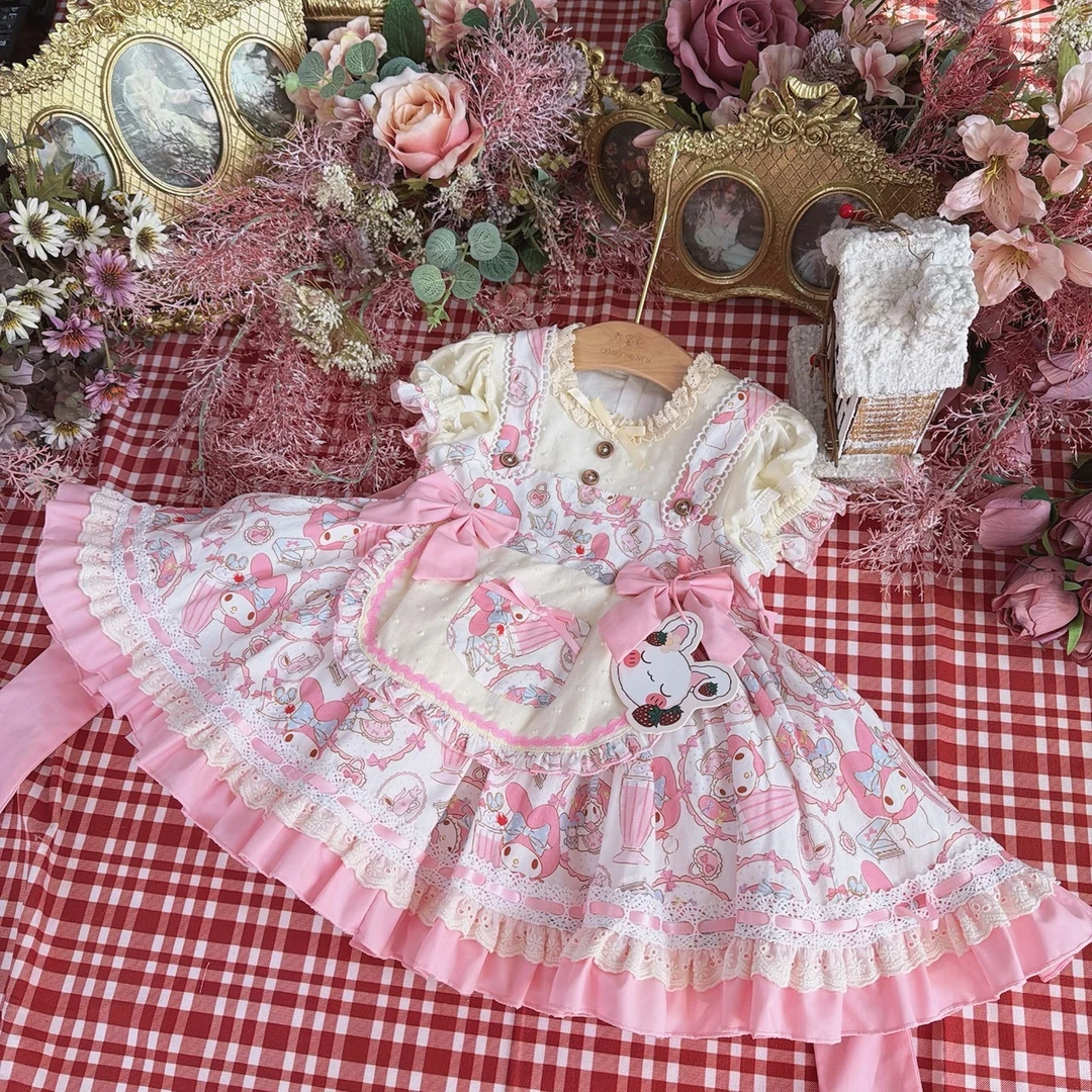 清晨兔原创童装卡通短袖2026设计女童小车款美乐蒂连衣裙洛丽塔