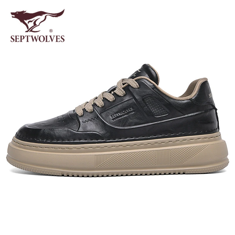 七匹狼正品男鞋秋季新款黑色轻奢潮鞋男士休闲鞋增高厚底运动板鞋