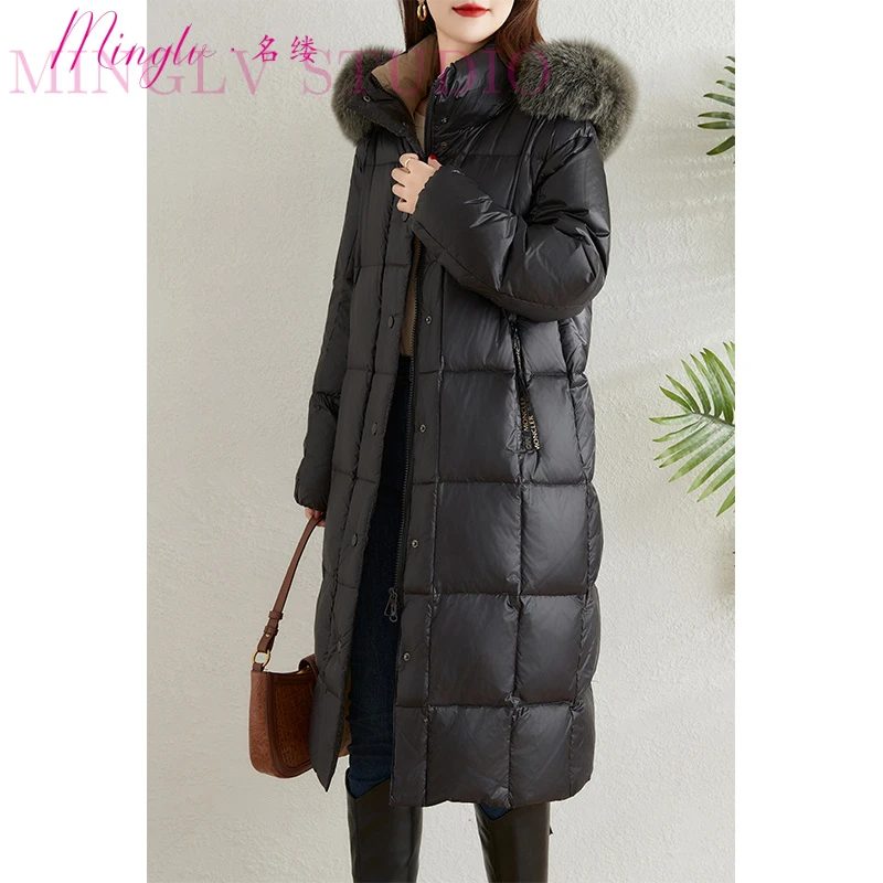 冬季加厚过膝长款羽绒服女大毛领黑色免洗高品质面包服外套爆款