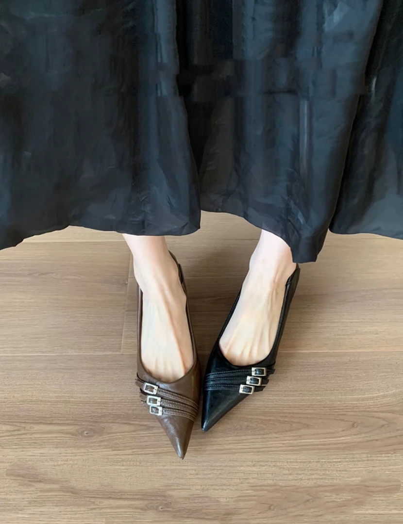 3厘米小跟尖头浅口平跟细跟中跟通用单鞋-505