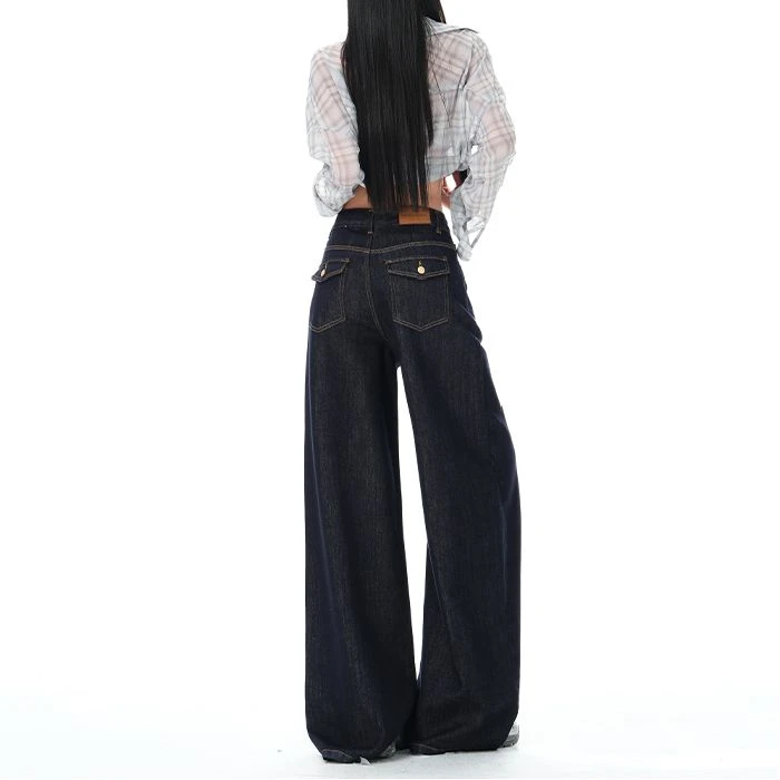 丹宁阔腿裤女2025年秋季新款高腰宽松大裤脚显高显瘦垂感牛仔长裤