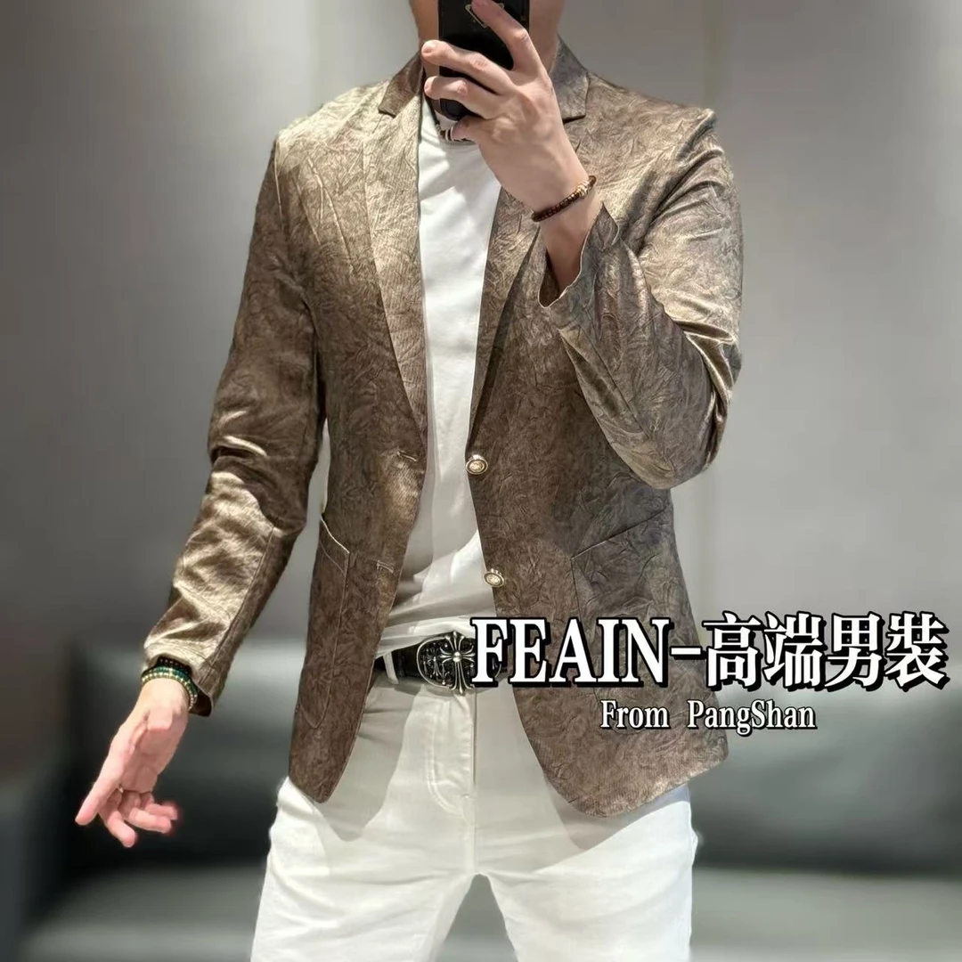 【100%真醋酸】高端进口醋酸掐丝珐琅错金工艺修身裁剪小西装6630