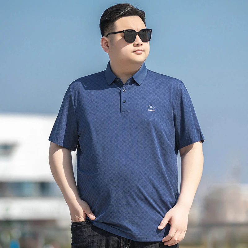 胖子大码翻领polo衫男短袖莱赛尔棉加肥加大男士夏季格子半袖t恤