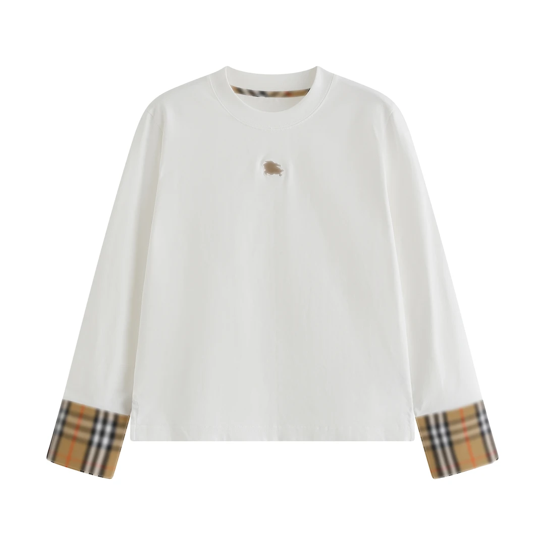 2025早秋新款女格纹拼接圆领百搭长袖-7698