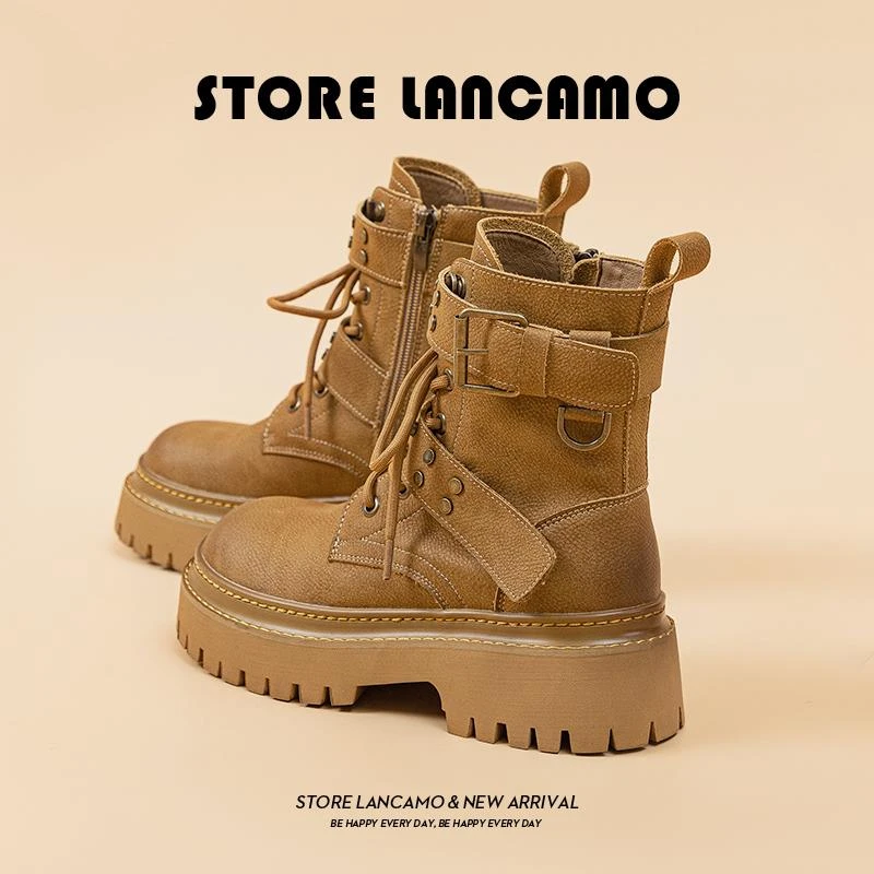 马丁靴女2025春秋新款复古正品增高工装短靴春秋单靴子爆款机车靴