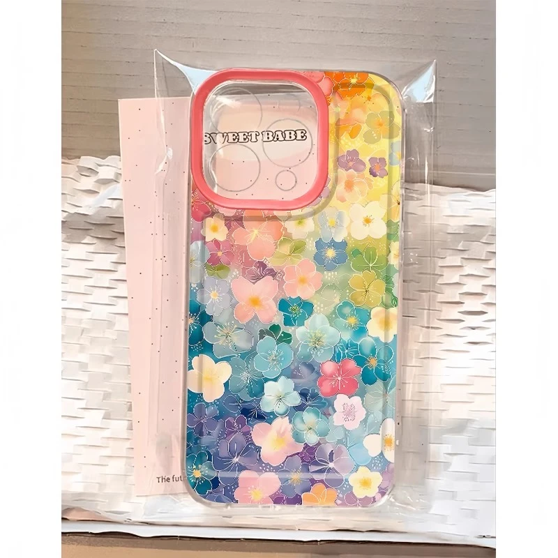 文艺彩色百花适用16promax苹果15透明手机壳iPhone14小众13女款12