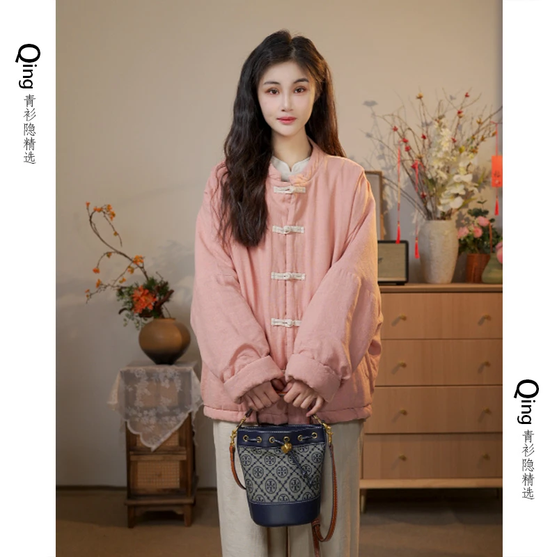 6077新中式手工相色盘扣设计设计棉服外套女