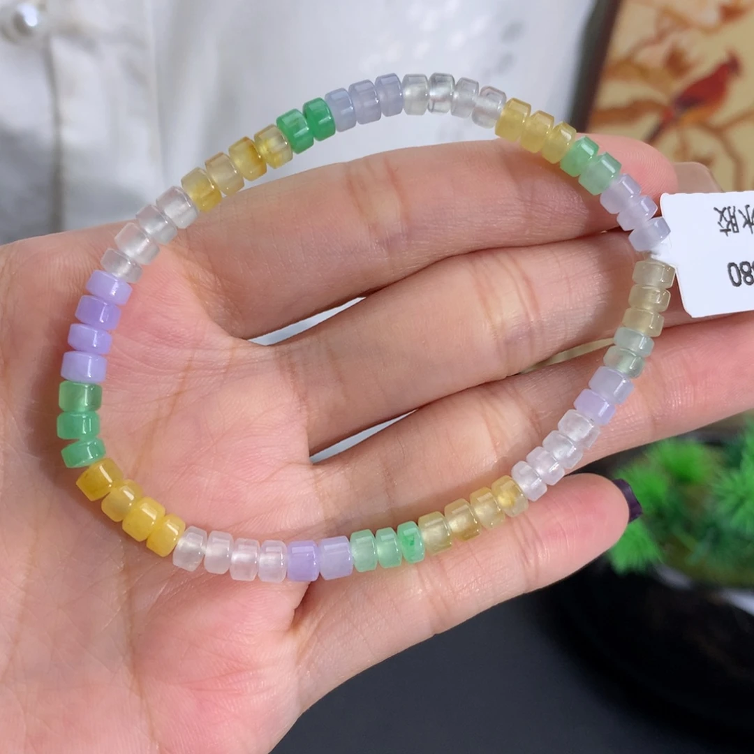 翡翠未镶嵌手串卡4.6冰胶桶珠多宝手串