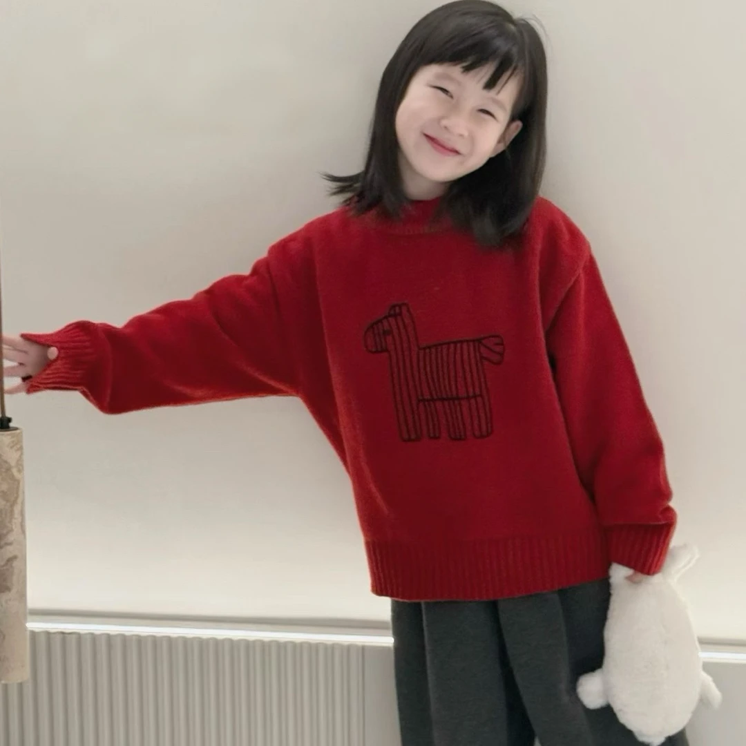 糖依果家 女童韩版加厚加绒北搭蝴蝶结毛衣