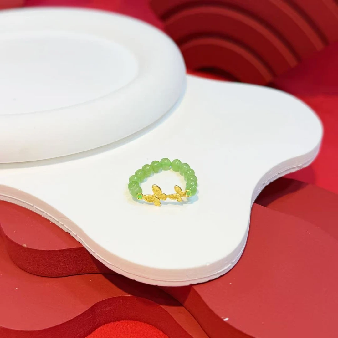 S925银双色4mm和田玉碧玉戒圈HE00825