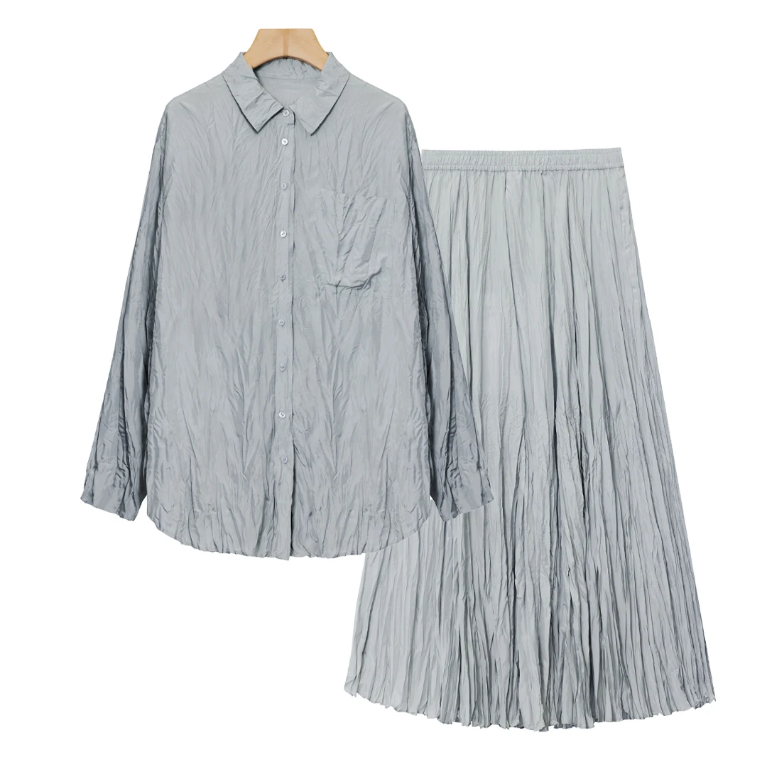 【纸山】喜歌 100桑蚕丝设计感褶皱衬衫半身裙套装 7885 7886