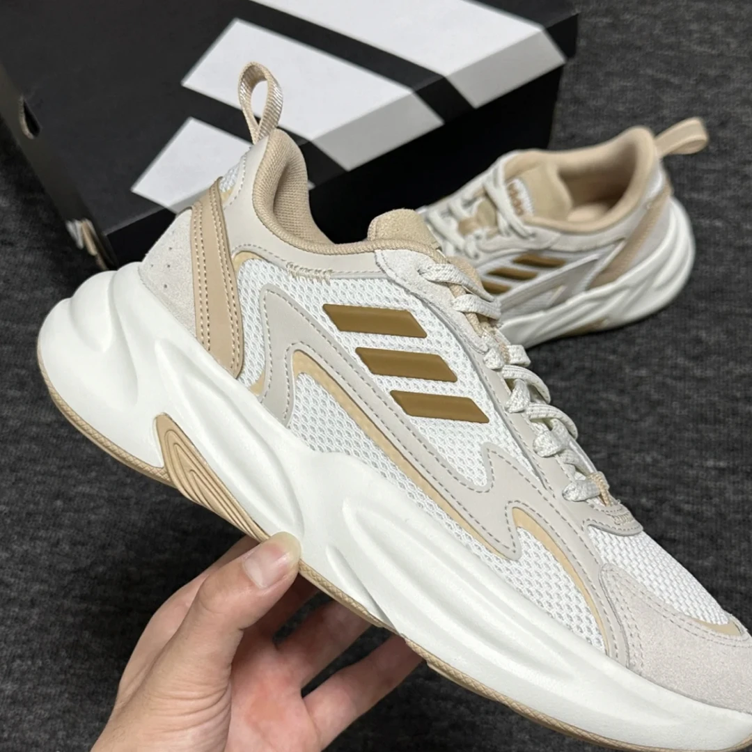 （断码孤品）adidas Ozwave PU织物 舒适厚底增高 低帮 老爹鞋 白棕