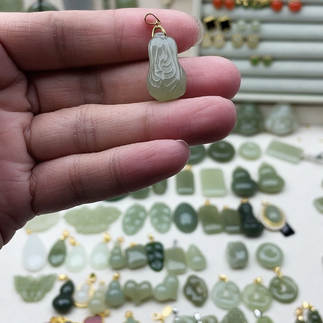 和田玉银S925镶嵌吊坠(不含链)