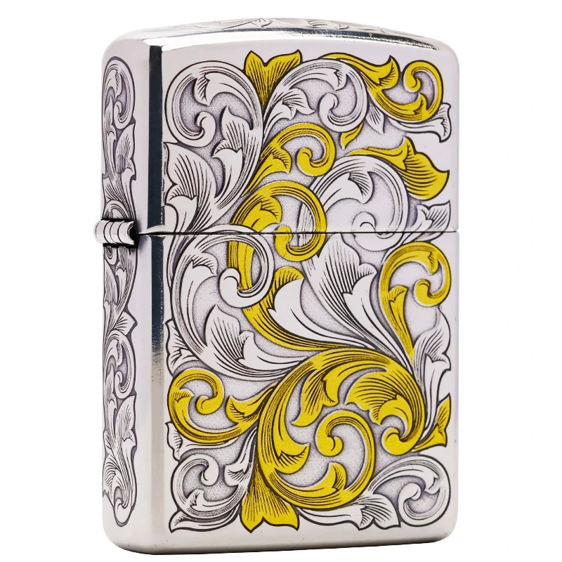 ZIPPO打火机-镀银鎏金双面大叶唐草-盔甲防风打火机【凯亚】DYJ1