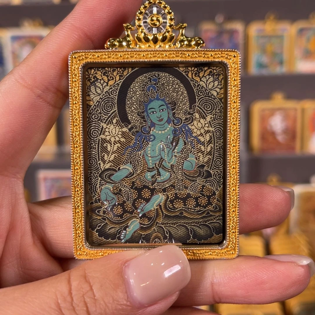 吊坠绿度母青海热贡唐卡