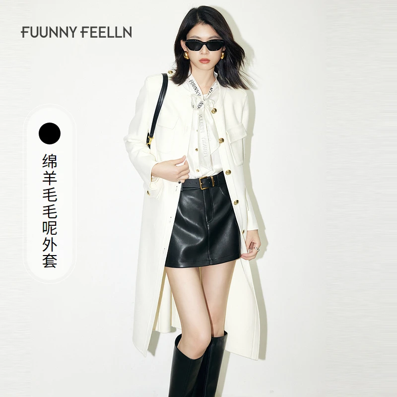 【小余专属】白色毛呢大衣时尚气质长款圆领设计感FL00392秋冬
