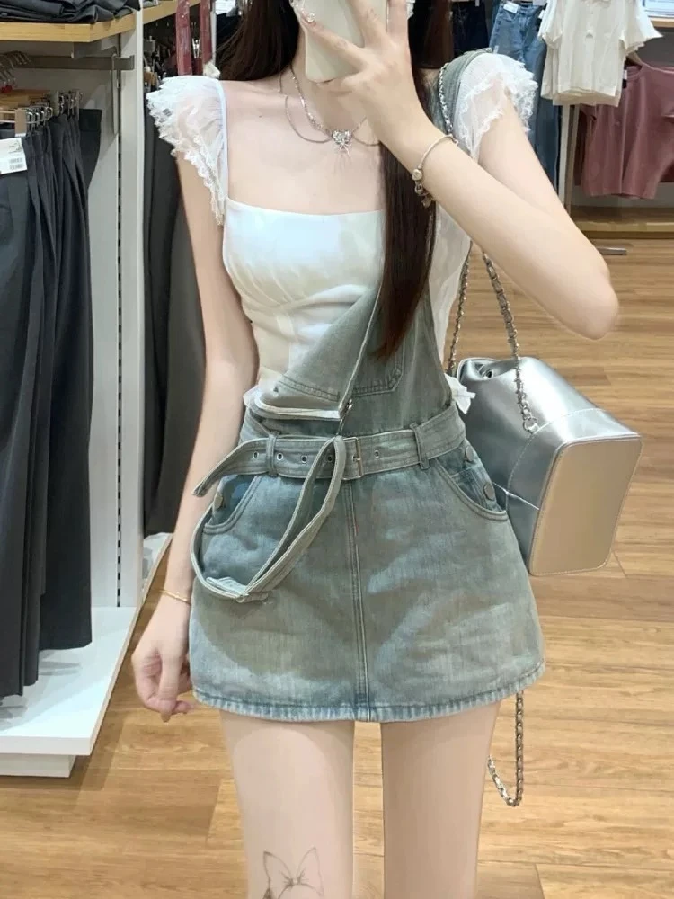 复古牛仔裤子背带裙美式高街辣妹高腰显瘦a字包臀
