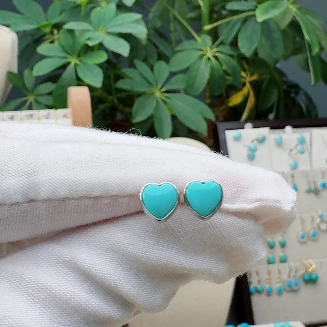 绿松石银S925镶嵌耳饰耳钉