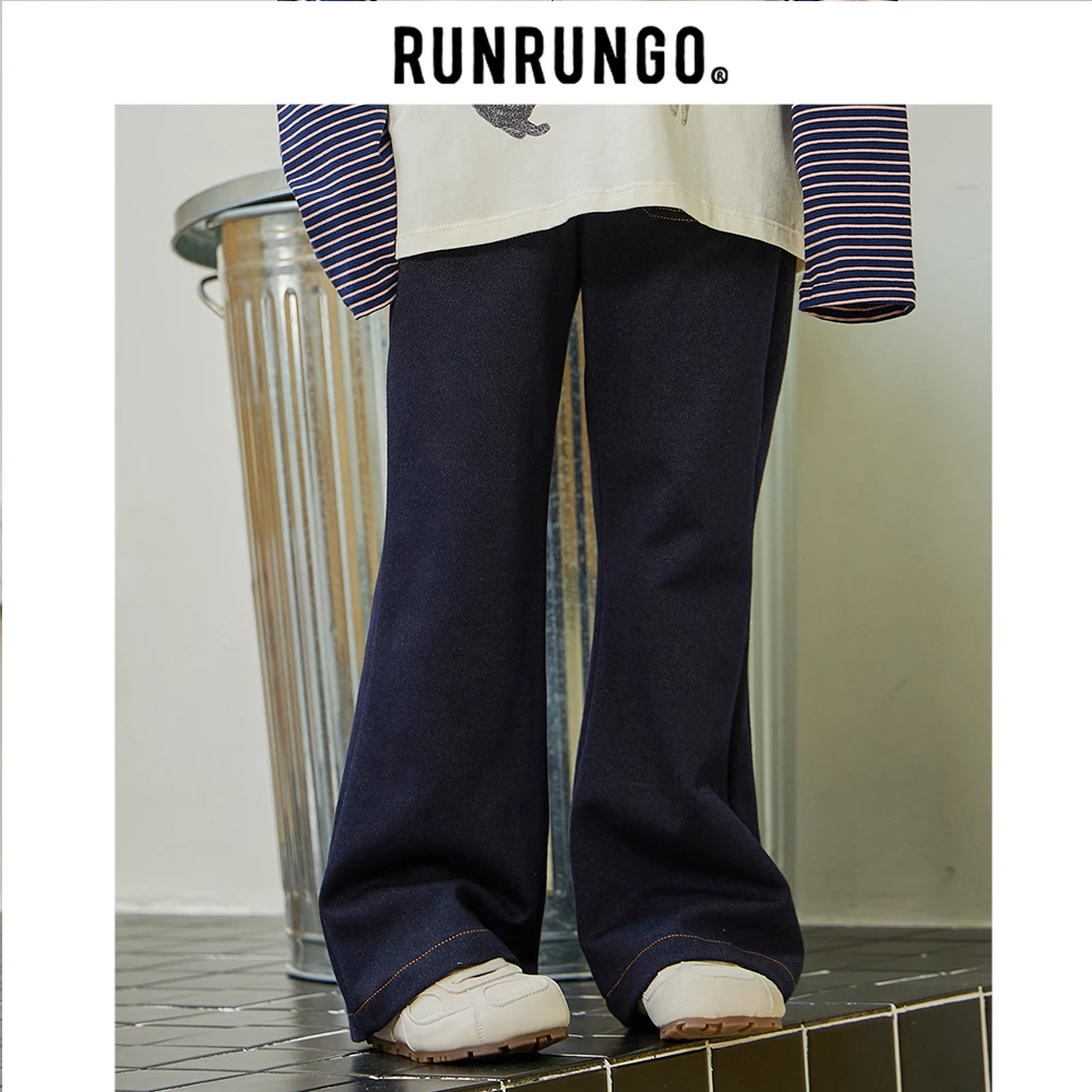 Runrungo【丹宁日记】儿童水洗牛仔喇叭裤春秋休闲裤高腰复古外穿
