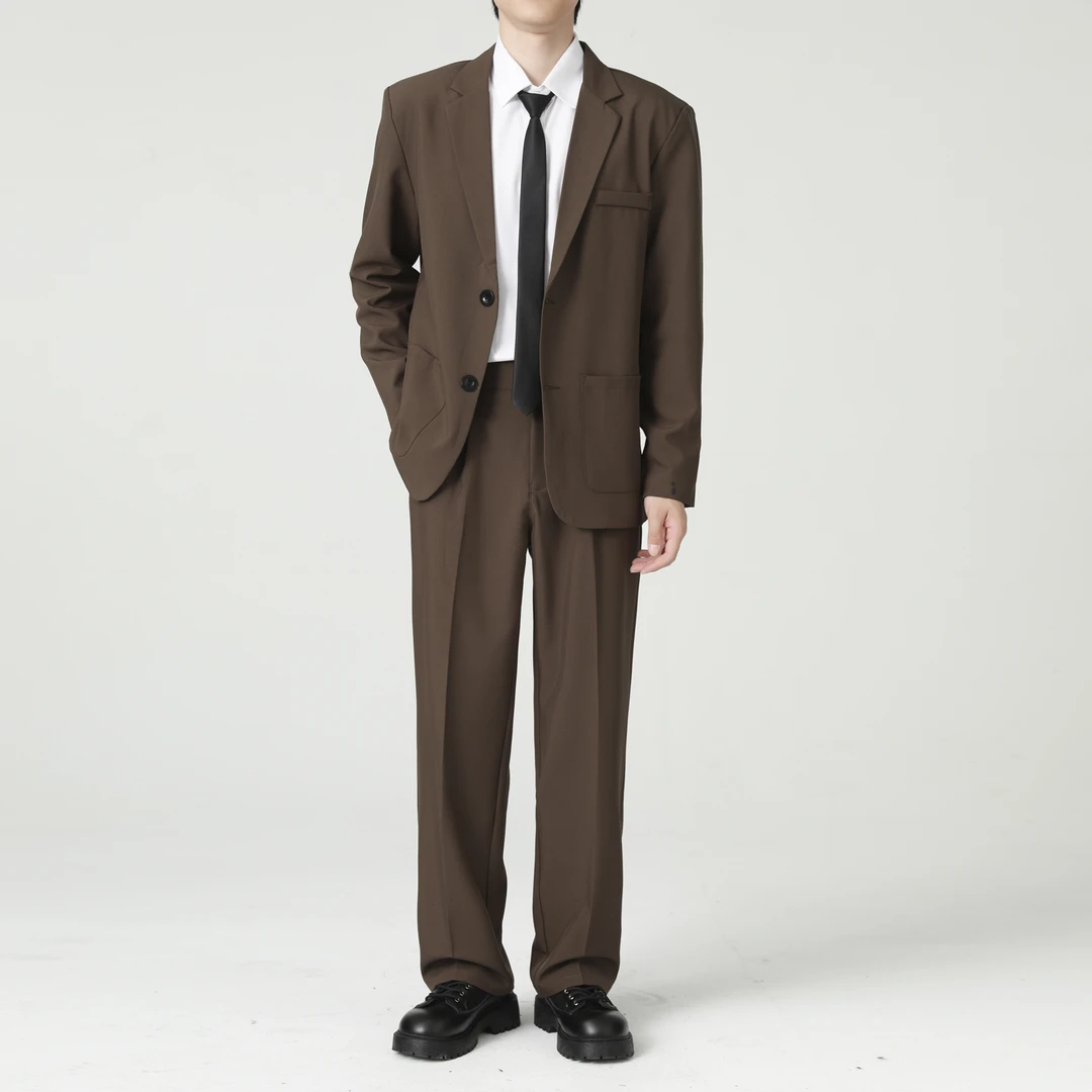 秋季新款商务休闲男装上班族西服套装简约单西外套直筒西裤两件套