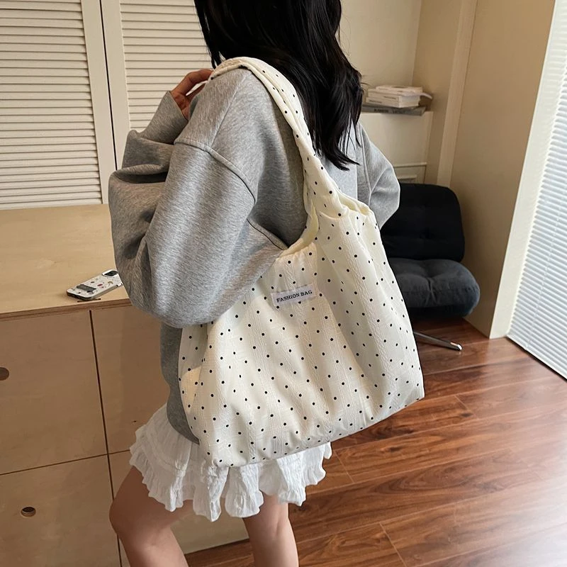 2025大容量包包帆布包学生韩系韩版新款托特通勤波点百搭单肩zy