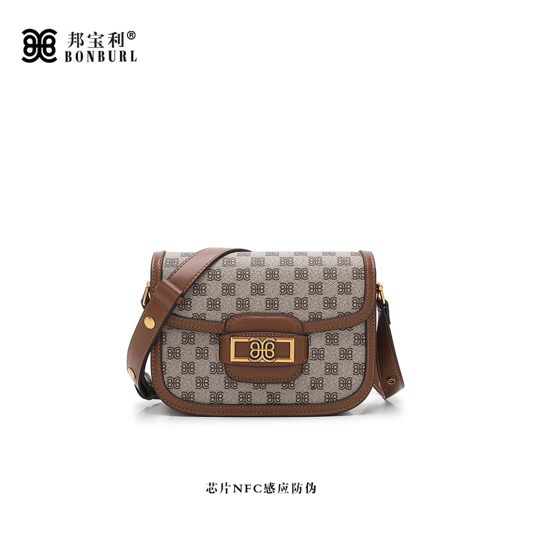 Bonburl/邦宝利女士美拉德棕马鞍包爆款单肩斜挎包6538