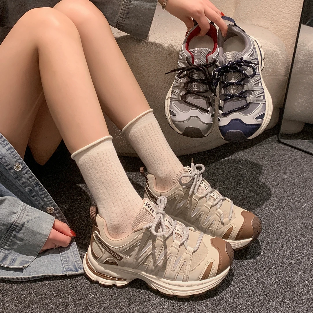 贾不假老爹鞋女款2025新款秋冬时尚百搭拼色小个子厚底增高运动鞋