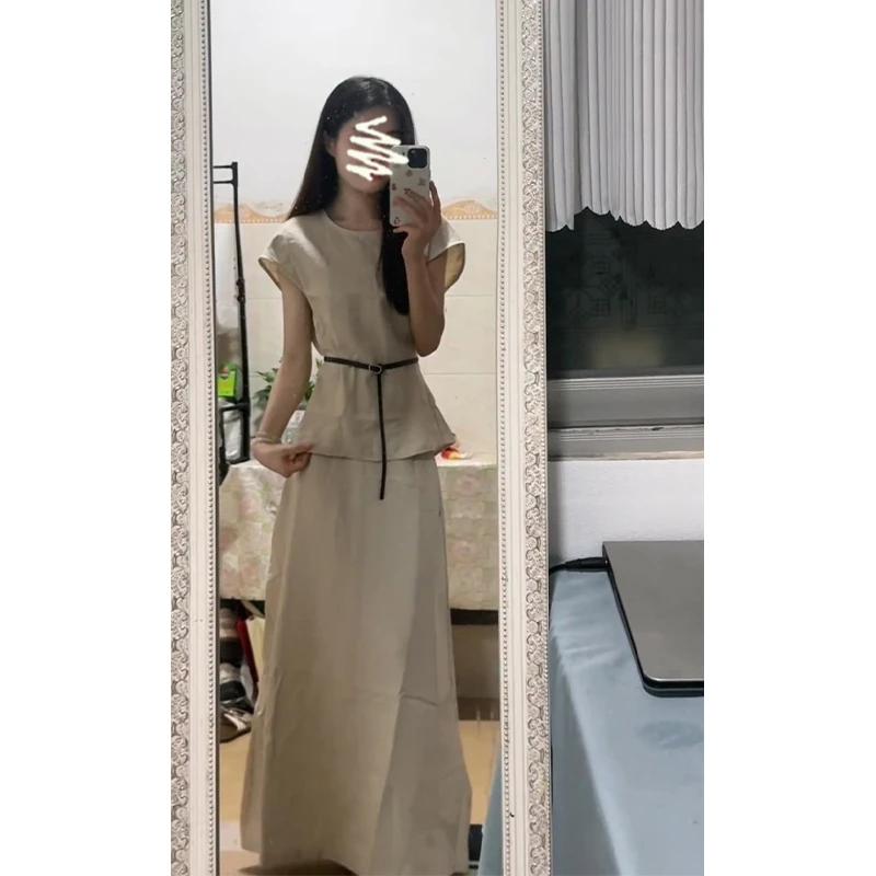 2025夏季新款法式高级感修身圆领无袖上衣气质高腰显瘦A字半身裙