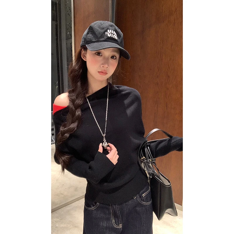 【小苍兰】秋冬黑色显瘦毛衣百搭修身韩版套头长袖针织2024-540#