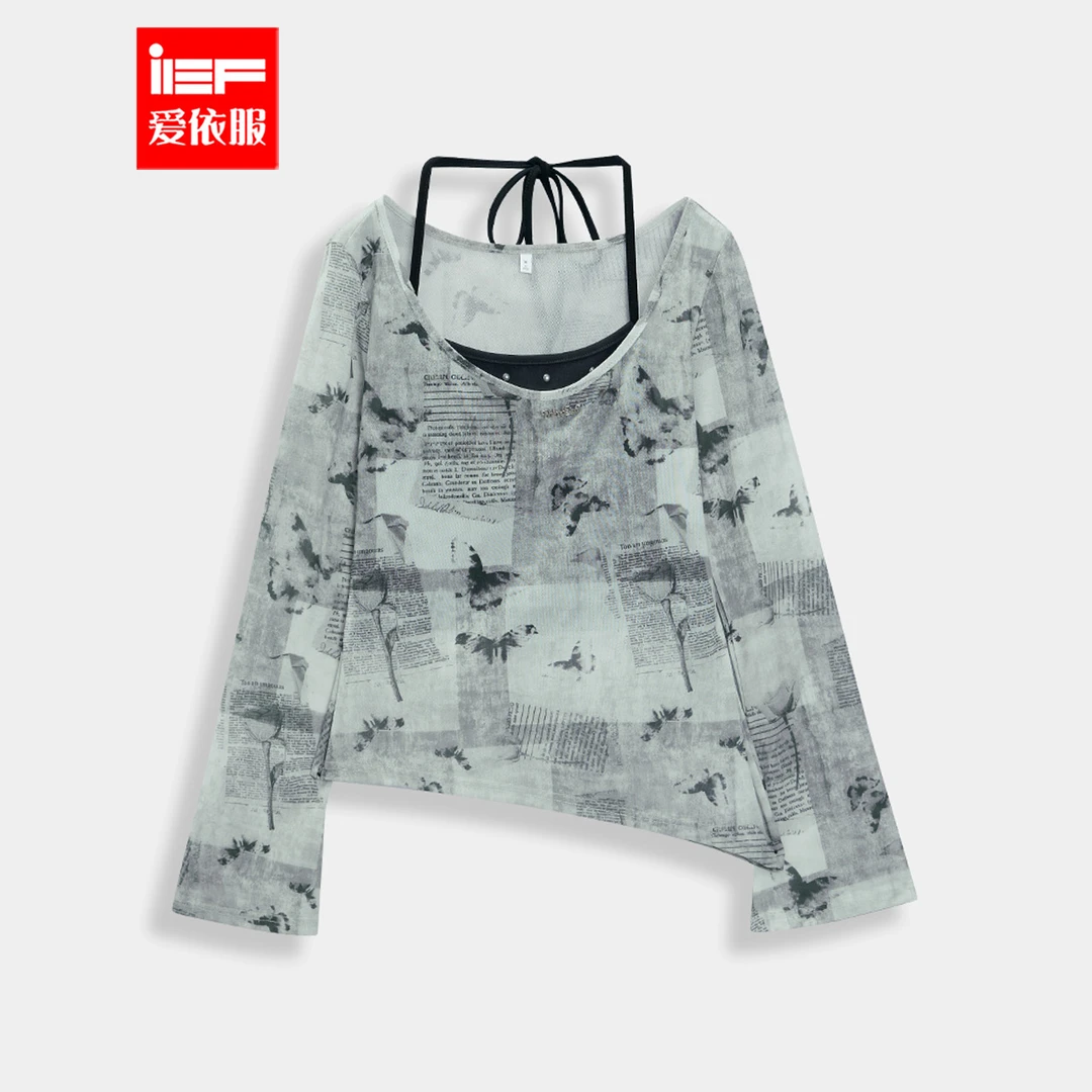 IEF/爱依服2025夏秋新款美式街头嘻哈辣妹气质设计感百搭网纱上衣