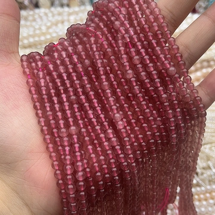 玛瑙/玉髓未镶嵌珠宝半成品一条4mm左右草莓晶