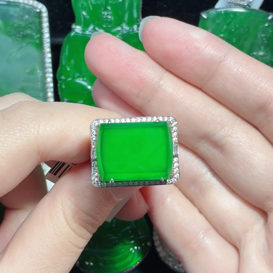 翡翠银S925镶嵌戒指天然A货翡翠