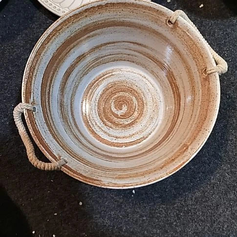 瓷片正品粗陶提绳汤盆一个