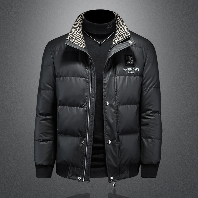 洛尼提日亚刺绣羽绒服男士2025冬季新款潮流保暖防寒90绒立领外套