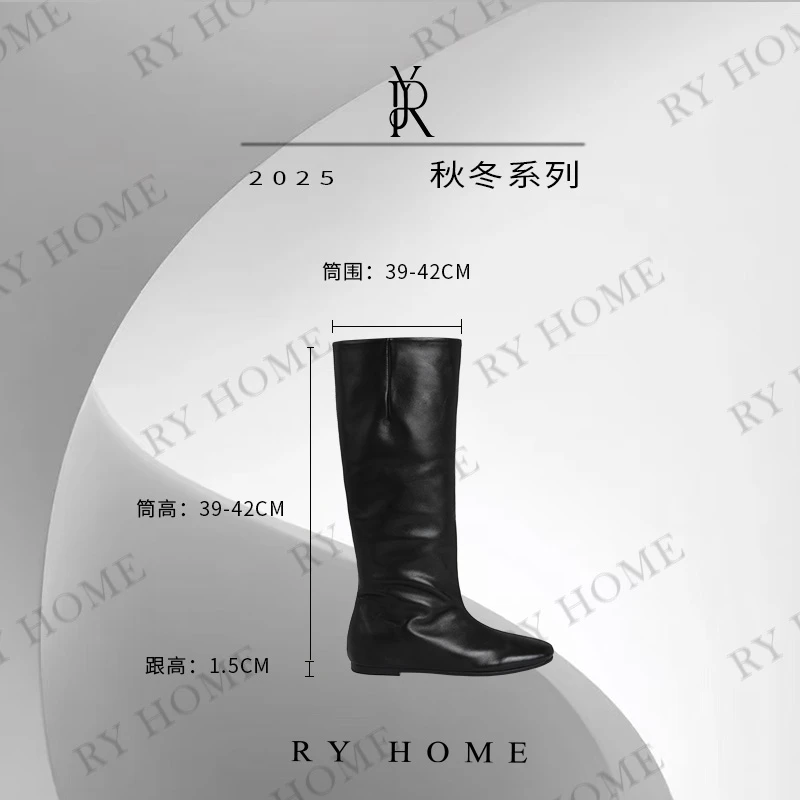 【容雨RYHOME】经典小牛皮方头长筒靴253X1364