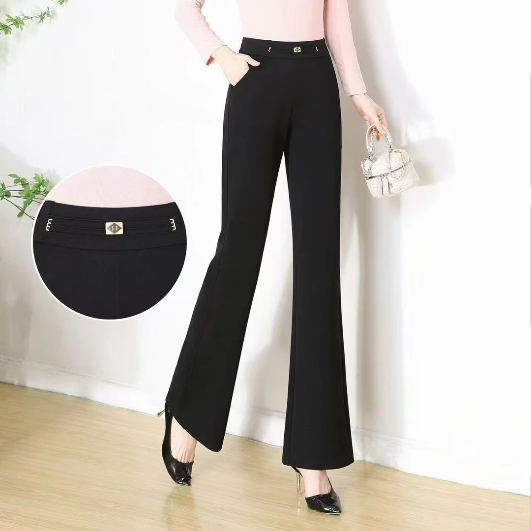 52057洋气时尚微喇直筒显瘦高腰弹力女裤裤子