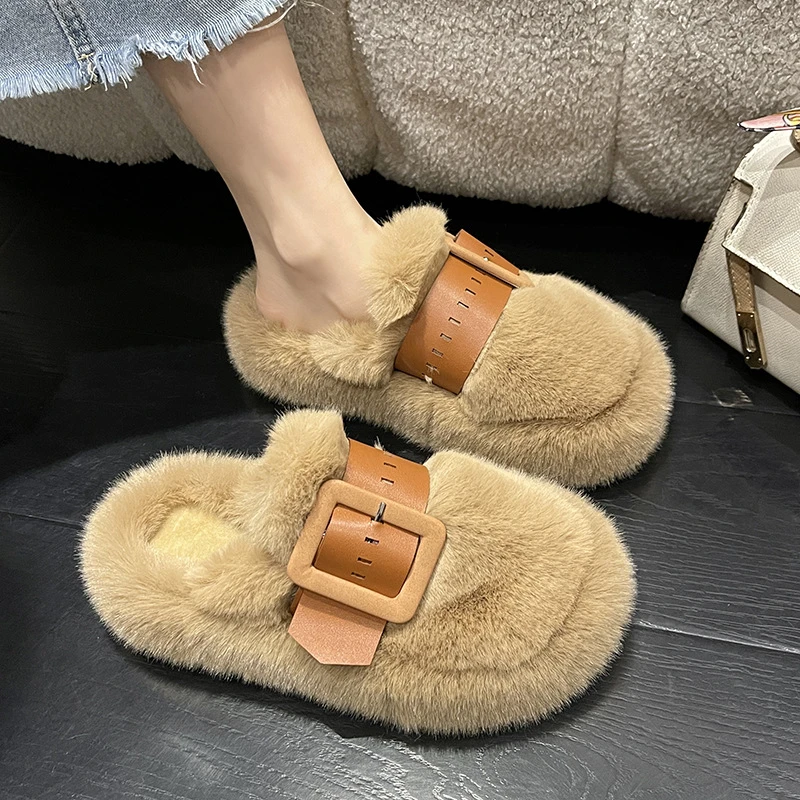 毛毛拖鞋女冬季外穿2025年新款奶呼呼厚底松糕居家包头棉拖