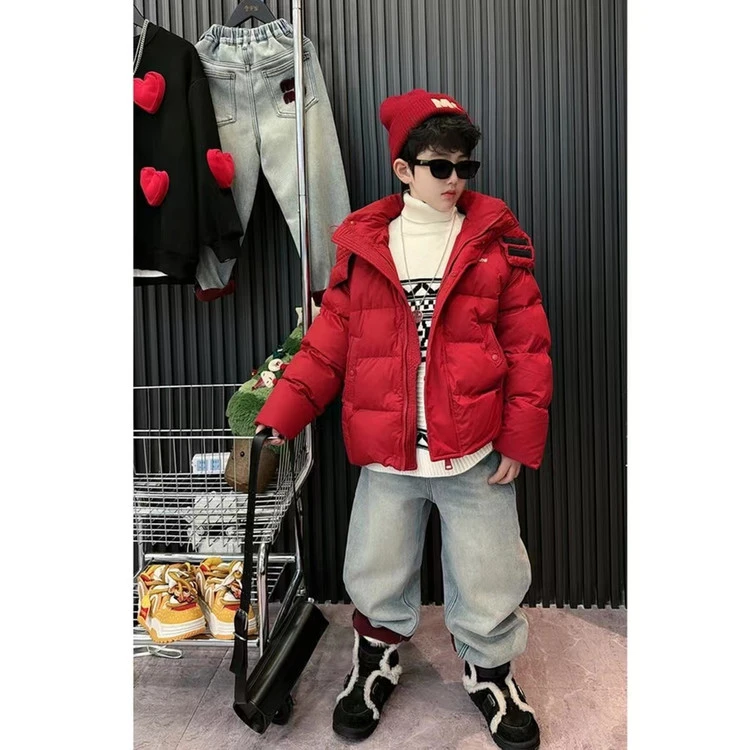 1603男童中大童手塞棉红色棉衣年服红棉衣