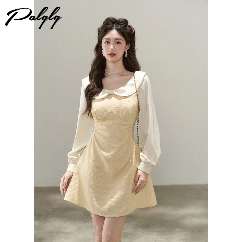 小香风圆领甜美连衣裙秋装高级感假两件字裙5344331