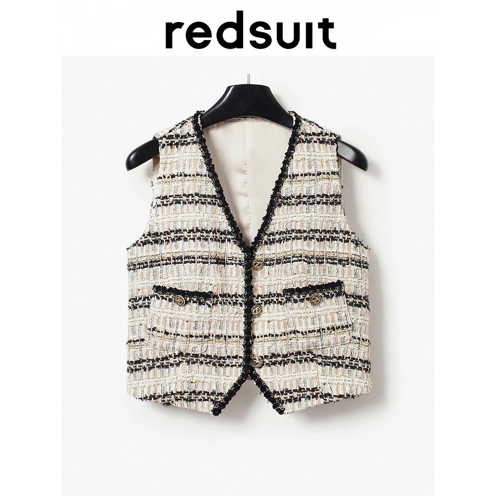 redsuit 气质炸街！超显气质小香风V领坎肩马夹时尚精美上衣