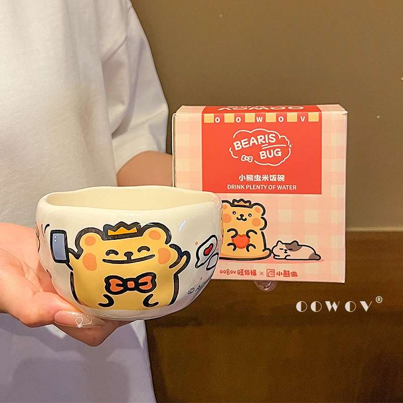 小熊虫陶瓷碗个人专用新款情侣米饭碗家用耐高温碗可爱小汤碗餐具
