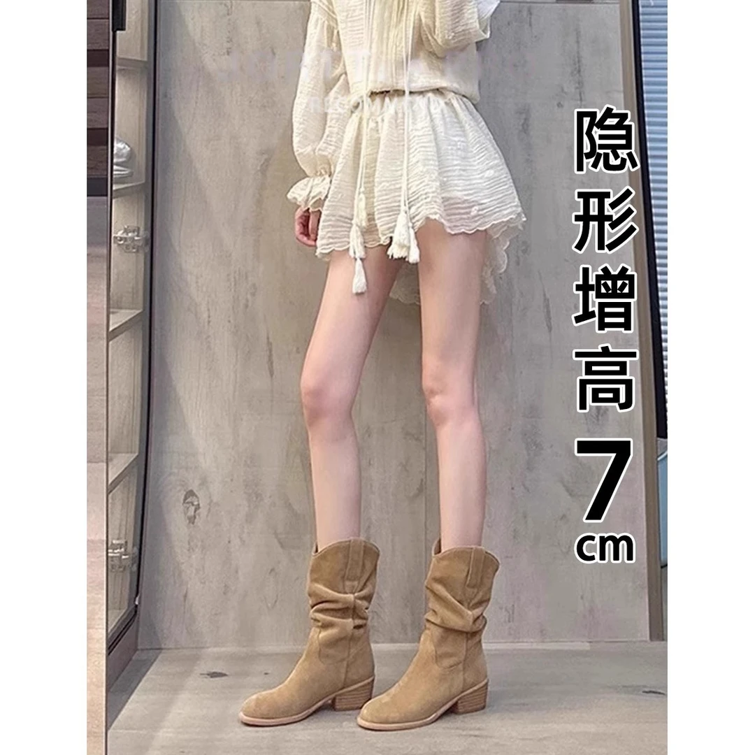 高品质马丁靴小个子内增高靴子女2025新款春季高跟中筒短靴堆堆靴
