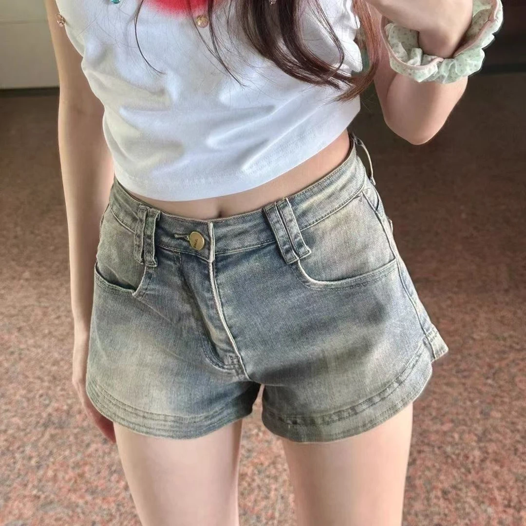 【001-200】直播间过款高腰短裤韩版美式辣妹牛仔热裤显瘦时尚显瘦