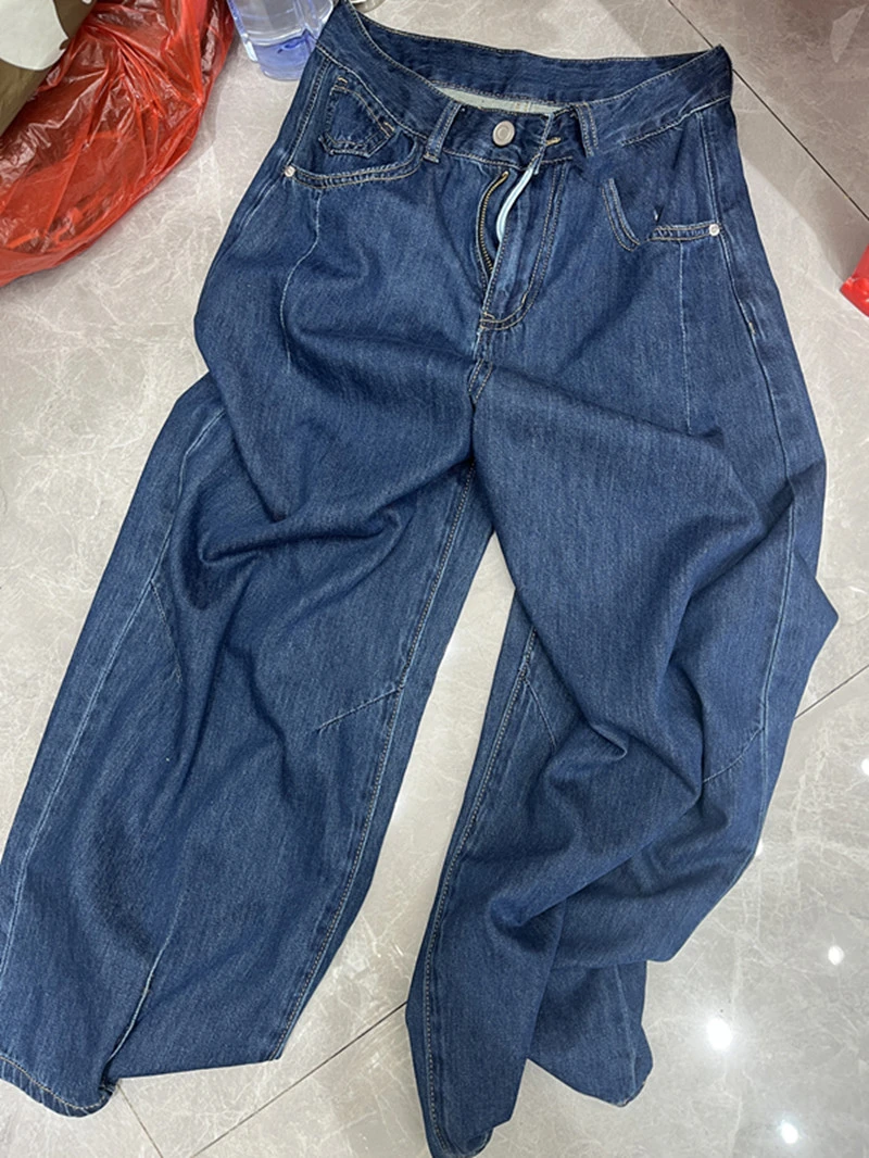 韩系设计款褶皱牛仔裤 6902