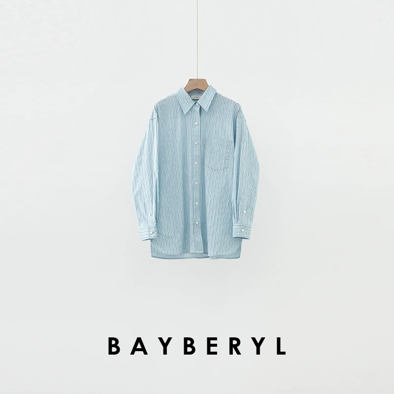 Z6-BAYBERYL老贝西海岸线*清新蓝条纹翻领单排扣衬衫NCY4L1704